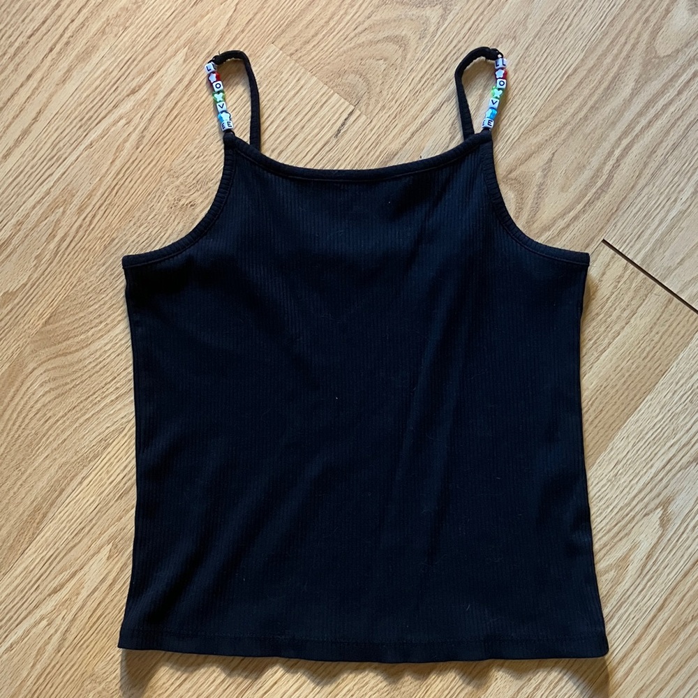 Chic Black Tank Top with Vibrant Straps